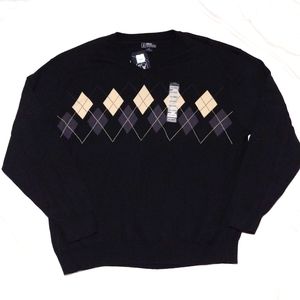 Men's PGA Tour XXL Argile V Neck Long Sleeve Sweater Black Gray Cream